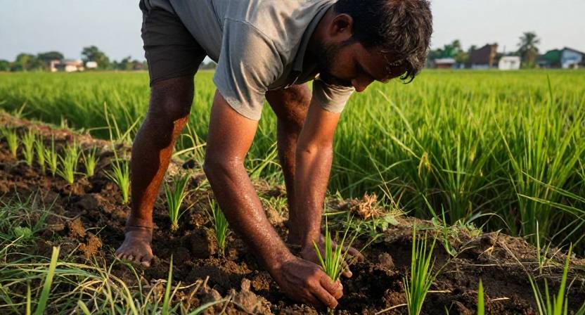 কৃষকের অক্লান্ত পরিশ্রম, মাঠে ফসল রোপণের দৃশ্য