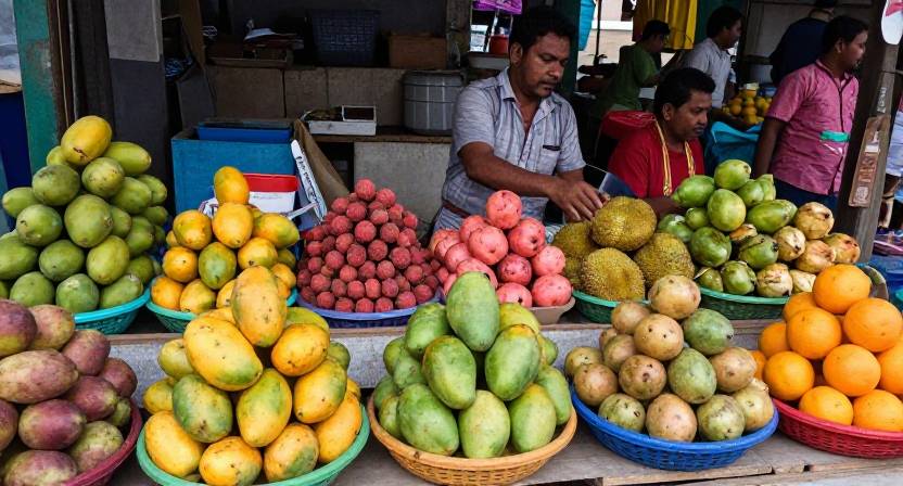 ফলের স্টল ও ফলের সাজ - নানা রঙের ফলের সমারোহ